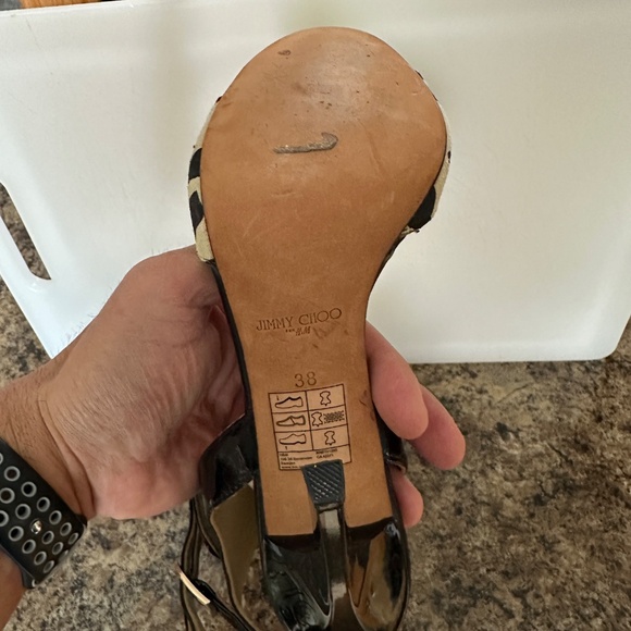 RARE Jimmy Choo x H&M sandals heels Size 38 - Black ankle cuff, dalmatian print - Picture 9 of 10